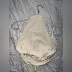 Cream Halter Top with Lace Detail